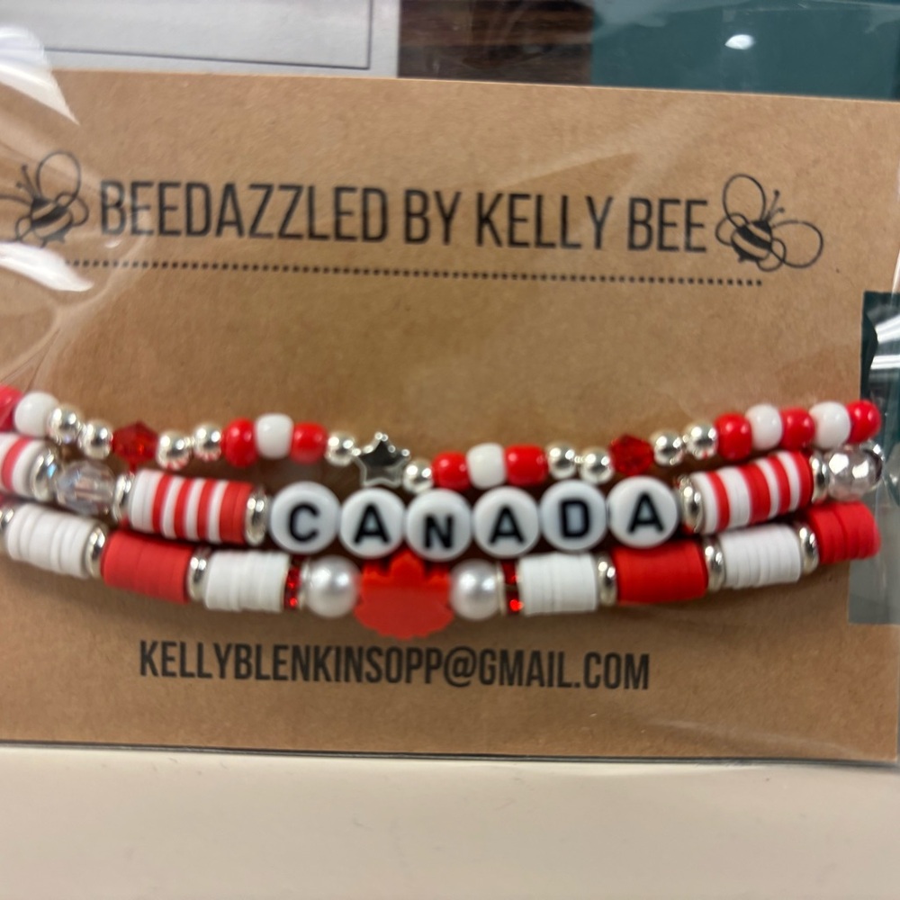 Red and White Beaded Bracelet Set Canada Day bling